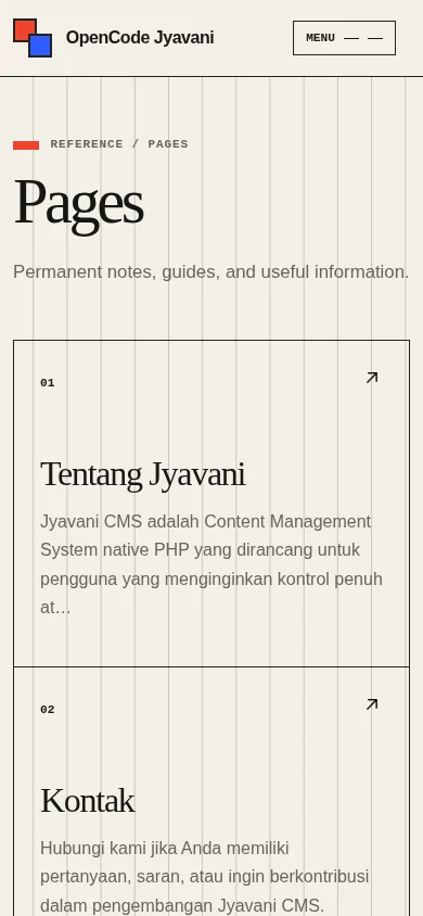 Adam theme page list on mobile