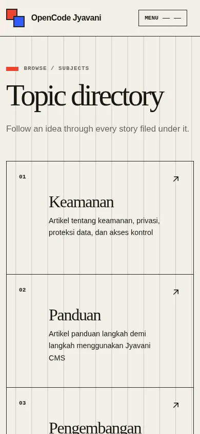 Adam theme category index on mobile
