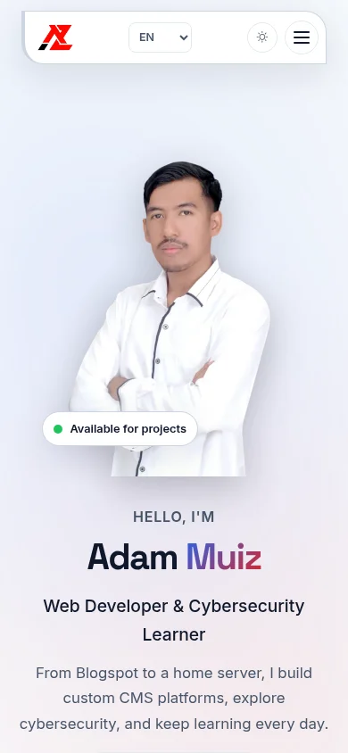 Portfolio homepage on mobile