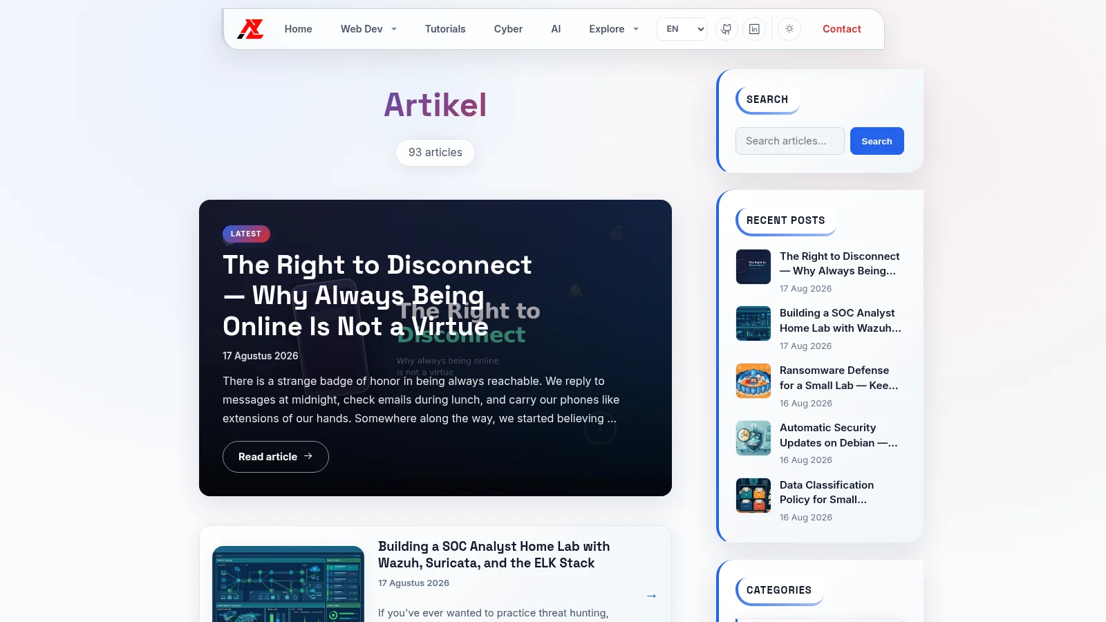 Portfolio article list on desktop