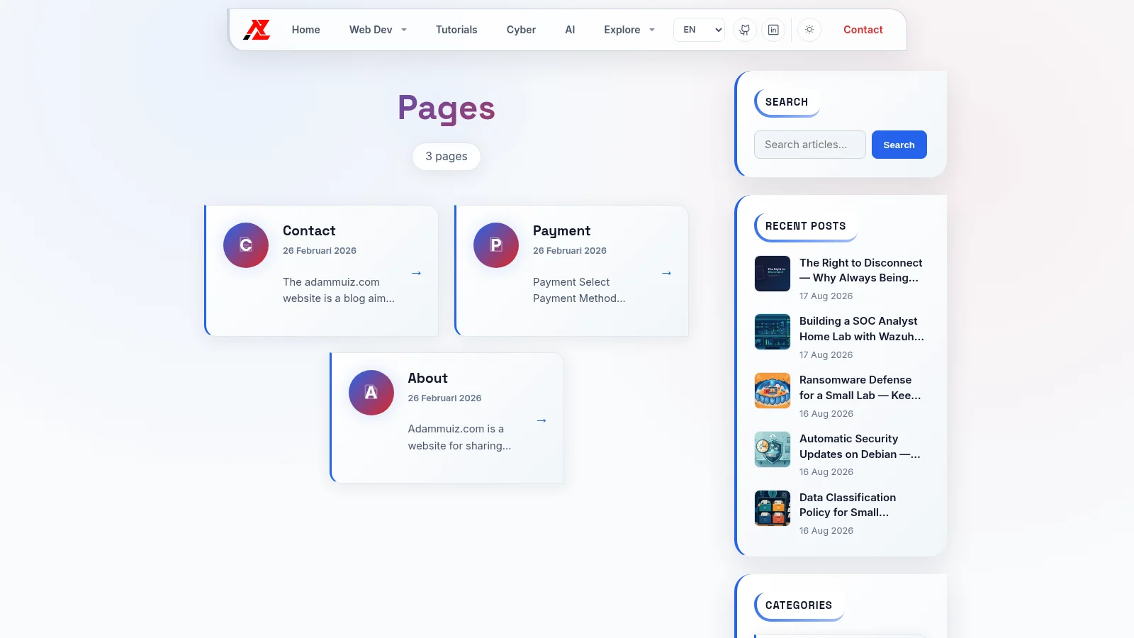 Portfolio page list on desktop