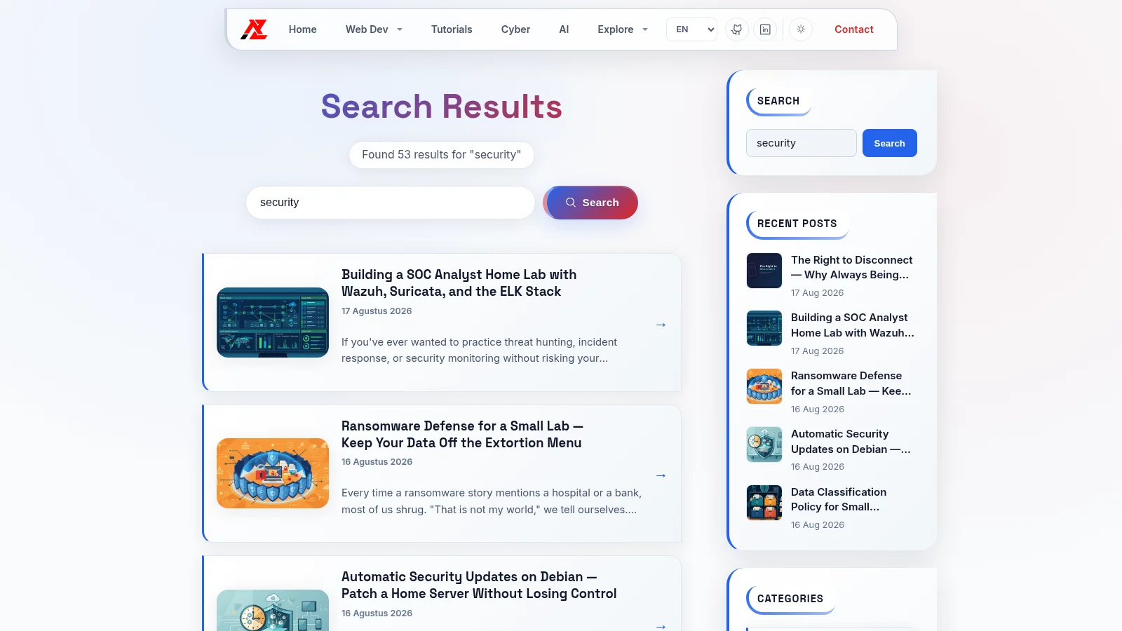 Portfolio search results on desktop
