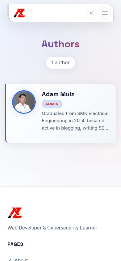 Portfolio author index on mobile