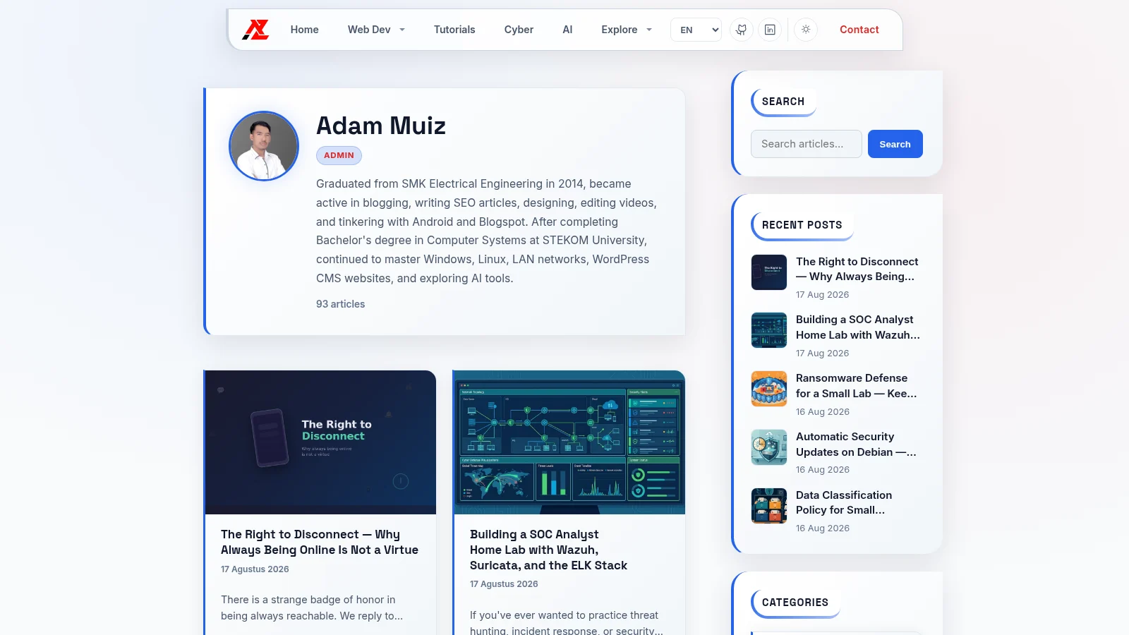 Portfolio author post list on desktop