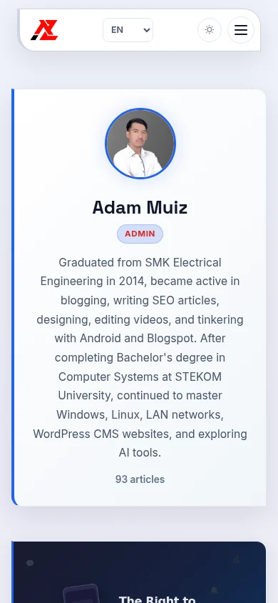Portfolio author post list on mobile