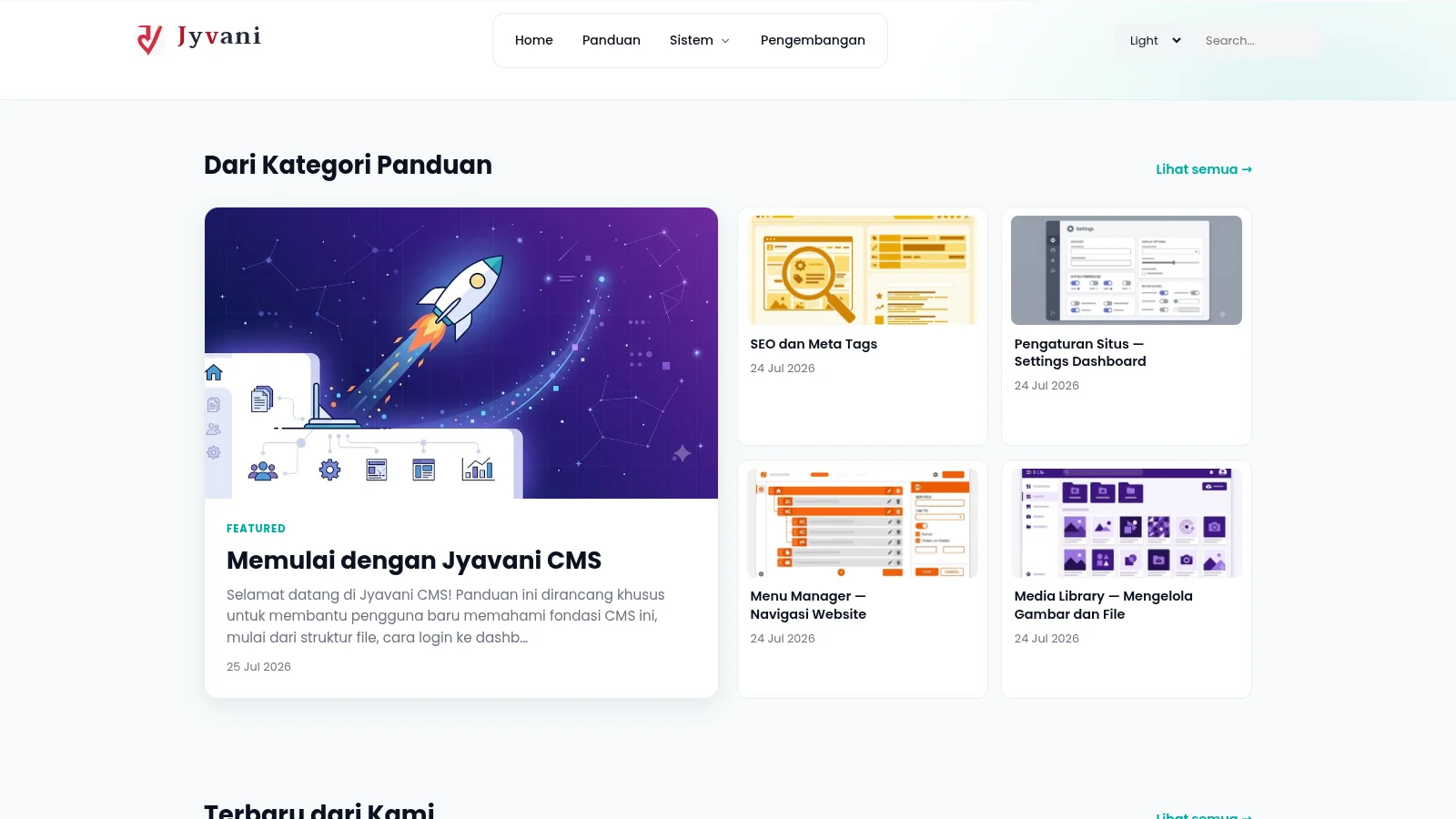 Default theme homepage article highlights on desktop