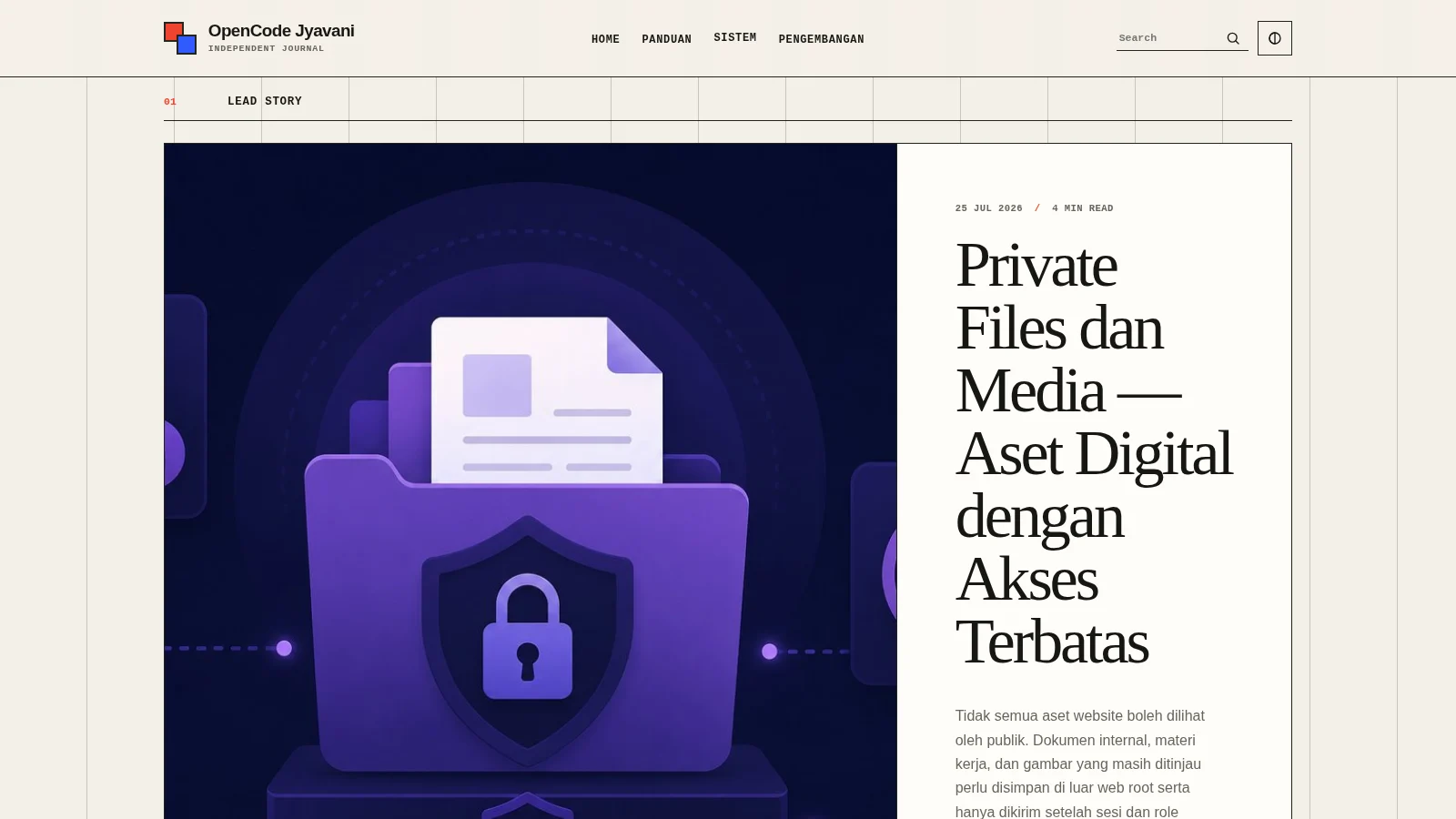 Adam theme homepage lead story on desktop