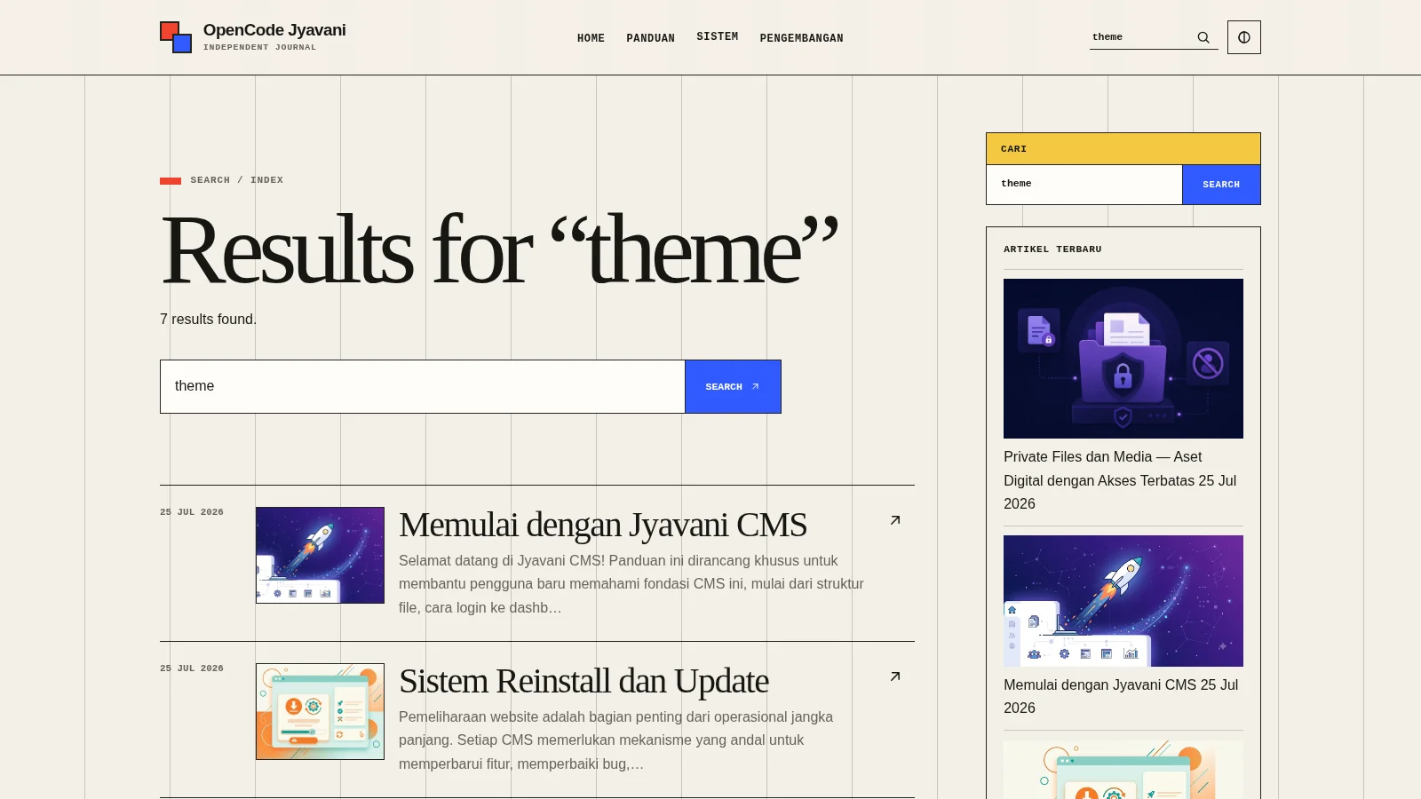 Adam theme search results on desktop