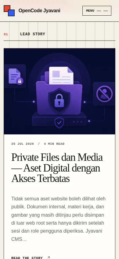 Adam theme homepage lead story on mobile